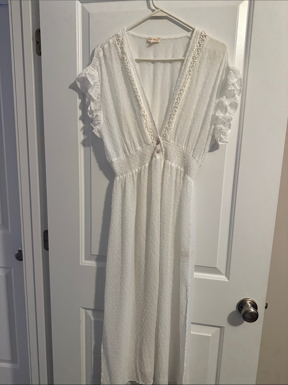 Hem & Thread White Swiss Dot Maxi Cover Up | Boho Beachwear -size L